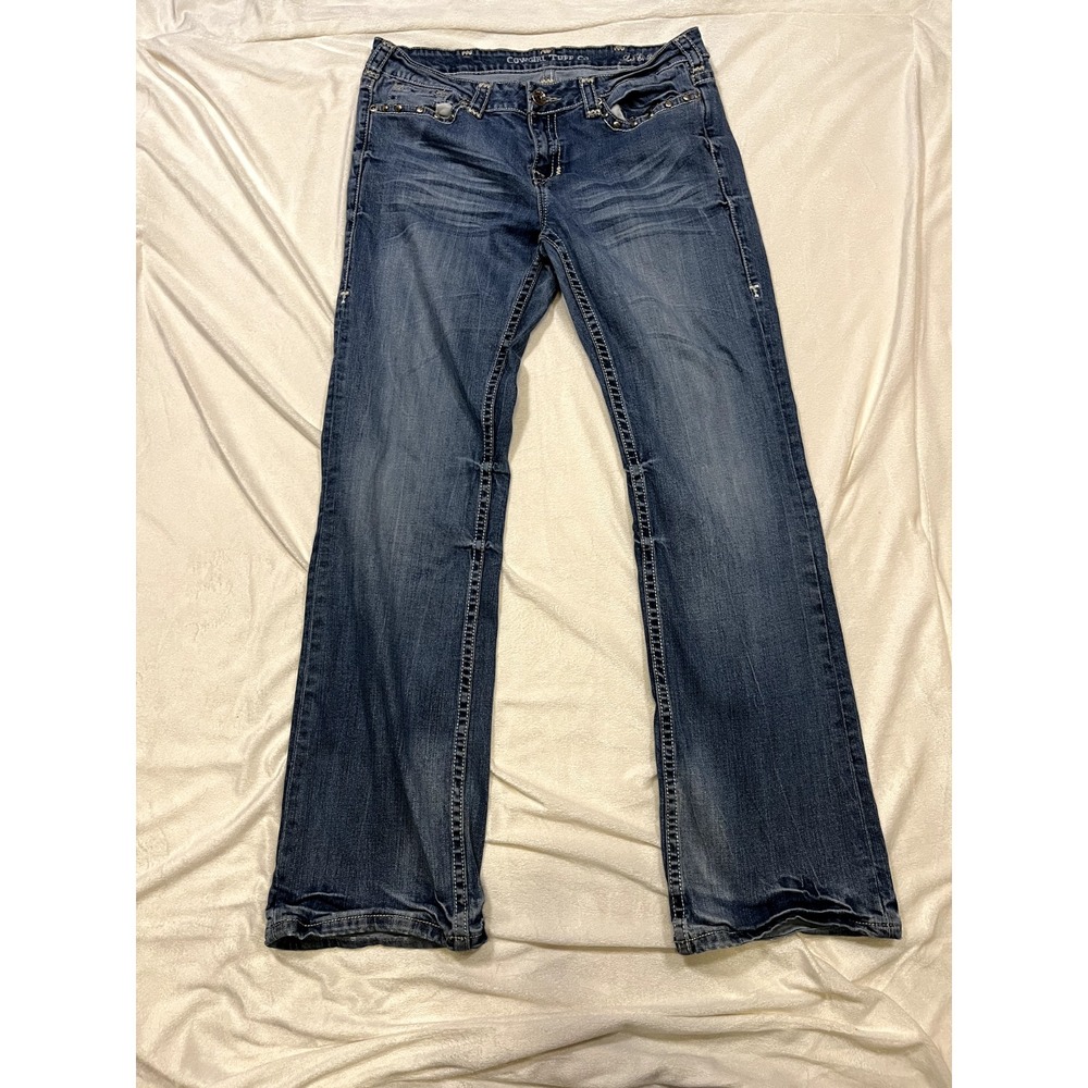 Cowgirl Tuff Jeans Women Size 14 Let Er Buck Denim No Pockets.